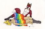  ace_stryker anthro blonde_hair blue_eyes canine dog duo facial_hair female fit fox gay gay_pride goatee hair looking_at_viewer male mammal nude rainbow_flag rainbow_symbol stated_homosexuality 