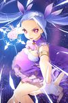  armlet blue_hair breasts english fingerless_gloves frills gloves long_hair lowres medium_breasts nail_polish open_mouth purple purple_background purple_eyes purple_nails purple_skirt salt_(salty) sheath skirt solo sword_girls twintails weapon white_gloves 