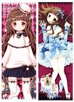  ankle_lace-up arm_garter barefoot blue bow brown_eyes brown_hair chain collaboration cross-laced_footwear crown dress elbow_gloves fingernails gloves hair_ribbon hairband hat hatomugi_munmun higanbana_no_saku_yoru_ni highres kneepits koucha_shinshi kusunoki_midori long_fingernails looking_back mini_hat ribbon sakurazawa_izumi shoes single_shoe thighhighs untying wrist_cuffs zettai_ryouiki 