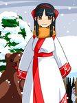  ainu_clothes arikawa bear black_hair bow brown_eyes hair_bow hairband long_hair nakoruru samurai_spirits scarf sidelocks snow 