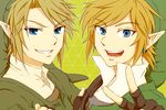  bad_id bad_pixiv_id blonde_hair blue_eyes crossed_arms dual_persona earrings gloves grin jewelry link male_focus multiple_boys pointy_ears saiba_(henrietta) smile the_legend_of_zelda the_legend_of_zelda:_skyward_sword the_legend_of_zelda:_twilight_princess v 