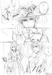  4boys arrow artoria_pendragon_(all) blood comic emiya_kiritsugu fate/zero fate_(series) greyscale head_bump hisau_maiya irisviel_von_einzbern kayneth_el-melloi_archibald kotomine_kirei lancer_(fate/zero) monochrome multiple_boys multiple_girls s_gentian saber translated 