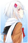  accelerator albino flower genderswap genderswap_(mtf) hair_flower hair_ornament mono_(kira8851) red_eyes ribbon scarf school_uniform serafuku short_hair suzushina_yuriko to_aru_majutsu_no_index white_hair 