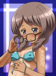  awa bikini blush bracelet brown_hair glasses inazuma_eleven inazuma_eleven_(series) inazuma_eleven_go jewelry purple_eyes swimsuit tan yamana_akane 