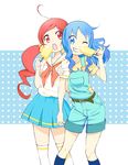  :o bad_id bad_pixiv_id casual food grin hanasaki_tsubomi hat heartcatch_precure! kneehighs kurumi_erika multiple_girls one_eye_closed open_mouth overalls p._(momoiro_hakushaku) pleated_skirt popsicle precure red_eyes red_hair skirt smile teeth twintails witch_hat 
