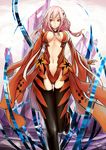  black_legwear breasts cleavage detached_sleeves evan_yang fingerless_gloves gloves guilty_crown hair_ornament hairclip long_hair medium_breasts navel open_mouth pink_hair red_eyes solo thigh_gap thighhighs twintails yuzuriha_inori 