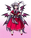  capelet dress fang hair_bobbles hair_ornament hemogurobin_a1c long_hair open_mouth red_capelet red_eyes shinki side_ponytail silver_hair smile solo touhou very_long_hair wings 