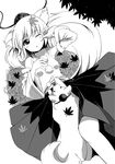  animal_ears bare_shoulders blush detached_sleeves dog greyscale hakama hat inubashiri_momiji japanese_clothes leaf lying maple_leaf monochrome on_back one_eye_closed short_hair solo sora-bozu tail tokin_hat touhou wolf_ears wolf_tail 