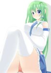  bad_id bad_pixiv_id blue_eyes blush breasts chimunge detached_sleeves frog green_hair hair_ornament kochiya_sanae large_breasts necktie panties polka_dot polka_dot_panties sitting smile snake thighhighs touhou underwear white_legwear 