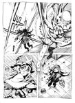  akemi_homura battle blood buckler comic dress greyscale gun hairband hat injury long_hair magical_girl mahou_shoujo_madoka_magica mahou_shoujo_oriko_magica mikuni_oriko monochrome multiple_girls nobita pantyhose shield skirt sphere weapon 