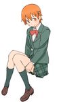  blush hair_ornament hairpin highres inami_mahiru long_legs nse orange_eyes orange_hair school_uniform short_hair sitting solo working!! 