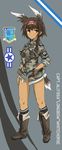  bad_id bad_pixiv_id boots braid brown_hair camouflage dakku_(ogitsune) dark_skin full_body hawk_feathers head_wings headdress m81_woodland_(camo) native_american native_american_headdress sleeves_rolled_up solo standing strike_witches_1991 tail uniform woodland_pattern world_witches_series 