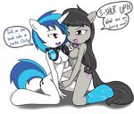  alpha_channel anthro anthrofied black_hair blue_hair blue_socks blush bow_(stringed_instrument) bow_tie breasts cleft couple cute cutie_mark dialog dialogue duo english_text equine female friendship_is_magic grey_body hair headphones horn horse kneeling lesbian long_hair mammal music musical_note my_little_pony navel nude octavia_(mlp) open_mouth plain_background pony purple_eyes red_eyes shirt_collar short_hair socks tail text theoretical-chaos tongue transparent_background two_tone_hair unicorn vinyl_scratch_(mlp) white_body 