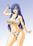  bikini blue_eyes blue_hair blush breasts cleavage contrapposto curvy dream_c_club dream_c_club_(series) large_breasts long_hair micro_bikini microphone navel pubic_hair rainkeru reika_(dream_c_club) shell shell_bikini solo standing swimsuit underboob 