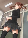  akito_(akitotika) amagami black_jacket from_below highres jacket kibito_high_school_uniform long_sleeves looking_back nakata_sae pleated_skirt school_uniform skirt solo thighhighs twintails zettai_ryouiki 