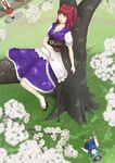 bad_id bad_pixiv_id blue_eyes blurry breasts cat cat_on_lap cherry_blossoms cleavage closed_eyes depth_of_field drooling flower grass green_hair hair_bobbles hair_ornament hakurei_reimu hat head_out_of_frame highres in_tree kaenbyou_rin kaenbyou_rin_(cat) kitano_(kitanosnowwhite) medium_breasts multiple_girls multiple_tails onozuka_komachi outdoors petals red_hair rod_of_remorse saliva scythe shiki_eiki sitting sitting_in_tree skirt sleeping tabi tail touhou tree two_side_up 