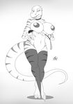  big_breasts breasts dinosaur female kirisha legwear monochrome navel nude pussy raptor reptile riding_crop scalie solo stockings tail whip xpray 