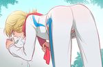  ass barnaby_brooks_jr bent_over blonde_hair drinking glasses green_eyes kkt049 solo tiger_&amp;_bunny towel track_suit 
