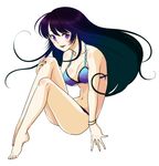  barefoot bikini black_hair long_hair namamochi_(namu) original purple_eyes simple_background solo swimsuit white_background 