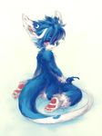  anthro back blue_hair butt cotora hair hindpaw loki looking_back nude open_mouth pawpads paws sitting solo spread_legs spreading tail 