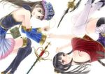  atelier_(series) atelier_meruru bad_id bad_pixiv_id bare_shoulders black_footwear black_hair blue_sleeves blush boots brown_hair detached_sleeves dress hat holding_hands jewelry kino_(kino_buro) mimi_houllier_von_schwarzlang multiple_girls pendant ponytail rotational_symmetry thighhighs totooria_helmold 