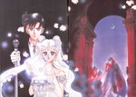  black_hair blue_eyes chiba_mamoru gown moon pillars sailor_moon tsukino_usagi twintails white_hair 