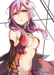  bare_shoulders breasts center_opening cleavage detached_sleeves guilty_crown hair_ornament hair_tubes hairclip long_hair medium_breasts navel pepe_(jonasan) pink_eyes pink_hair solo twintails yuzuriha_inori 