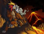  canine dog entei fangs fire lava legendary_pok&#233;mon nintendo pok&#233;mon pok&eacute;mon smoke solo video_games volcano 