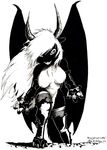  black_and_white breasts claws demon demona demona_(joe_rosales) female horn james_m_hardiman looking_at_viewer mammal monochrome skunk skunkubus solo succubus wings 