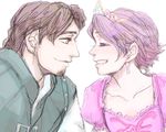  1girl brown_hair closed_eyes flynn_rider grin kanaharu_0401 profile rapunzel_(disney) short_hair smile spoilers tangled 