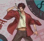  axis04 bad_id bad_pixiv_id brown_eyes brown_hair earrings facial_hair japanese_clothes jewelry katana male_focus mugen samurai samurai_champloo solo sword weapon 