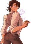  :3 bad_id bad_pixiv_id blush brown_eyes brown_hair bug butterfly chalk glasses insect kaburagi_t_kotetsu male_focus oioi solo tiger_&amp;_bunny vest waistcoat 