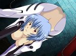  1girl ayanami_rei blue_hair blush breasts functionally_nude large_breasts neon_genesis_evangelion nude red_eyes short_hair torn_clothes 