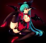  aqua_hair areolae ass back-seamed_legwear bat_wings black_legwear black_panties bow braid breastless_clothes breasts cameltoe corset demon_girl demon_tail eyepatch g-string green_hair high_heels lace lace-trimmed_skirt leg_lift legs long_hair long_legs mada_(mk333) nipples open_clothes original panties red_footwear red_skirt seamed_legwear shoes skirt small_breasts solo spread_legs succubus tail thighhighs thighs thong underwear very_long_hair wings yellow_eyes 