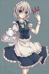  bad_id bad_pixiv_id between_fingers blue_eyes braid highres ikeda_hazuki izayoi_sakuya knife maid maid_headdress short_hair silver_hair solo touhou twin_braids 