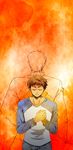  archer back-to-back bad_id bad_pixiv_id closed_eyes emiya_shirou fate/stay_night fate_(series) height_difference highres male_focus multiple_boys nokokoro raglan_sleeves red_hair 