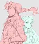  1girl alternate_hairstyle back-to-back braid flynn_rider graphite_(medium) height_difference kanaharu_0401 long_hair monochrome rapunzel_(disney) single_braid sketch tangled traditional_media 