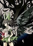  black_hair black_wings bow breasts cape givuchoko hair_bow highres impossible_clothes long_hair medium_breasts open_mouth red_eyes reiuji_utsuho skirt sky solo star_(sky) starry_sky touhou wings 