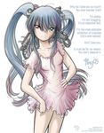  android blue_hair cable cosplay dress english eyeshadow fred_gallagher glados glados_(cosplay) hair_bobbles hair_ornament hand_on_hip heart heterochromia long_hair makeup megatokyo ping portal portal_(series) signature sketch solo twintails watermark 