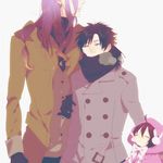  2boys ^_^ ahoge bad_id bad_pixiv_id berserker_(fate/zero) black_hair child closed_eyes coat fate/stay_night fate/zero fate_(series) haramasa long_hair matou_kariya matou_sakura multiple_boys scarf toosaka_sakura younger 