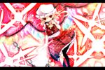  ascot blonde_hair blood bow chain dearoliha empty_eyes flandre_scarlet hat letterboxed ribbon side_ponytail skirt skirt_set solo touhou wings 