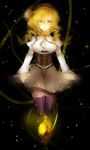  aymmogh bad_id bad_pixiv_id beret blonde_hair breasts corset detached_sleeves drill_hair hair_ornament hat magical_girl mahou_shoujo_madoka_magica medium_breasts pleated_skirt ribbon skirt solo soul_gem thighhighs tomoe_mami yellow_eyes zettai_ryouiki 