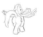  $ 2011 anus balls beret black_and_white blush braeburned butt camera cutie_mark dollar_(mlp) equine feral friendship_is_magic hat hooves horse male mammal money_shot_(mlp) monochrome my_little_pony pegasus plain_background pony solo tail wings 