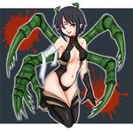  black_hair black_legwear blood breasts extra_eyes genjuu_hunter_illustration_contest gloves insect_girl medium_breasts monster_girl multiple_legs navel pesorin red_eyes solo spider_girl thighhighs 