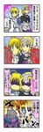  2girls ahoge armor artoria_pendragon_(all) black_hair blonde_hair blue_eyes braid caster_(fate/zero) claws comic fate/zero fate_(series) gauntlets green_eyes hair_ribbon headpiece jeanne_d'arc_(fate) jeanne_d'arc_(fate)_(all) multiple_girls pondesuki ponytail ribbon saber sword translation_request weapon 