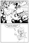  adrian_ferrer book cirno comic english frog frozen frozen_frog greyscale hat long_hair monochrome moriya_suwako multiple_girls short_hair touhou wings 