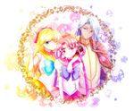  2girls aino_minako amazons_quartet back_bow bishoujo_senshi_sailor_moon blonde_hair blue_eyes bow brooch cape cerecere_(sailor_moon) choker elbow_gloves gloves hair_bun hair_ribbon hair_rings half_updo jewelry kunzite_(sailor_moon) long_hair multiple_girls one_eye_closed orange_choker orange_sailor_collar pink_hair pink_sailor_collar pleated_skirt red_bow ribbon sailor_ceres sailor_collar sailor_senshi sailor_senshi_uniform sailor_venus skirt smile tiara torao_(torakmn) white_gloves white_hair yellow_bow 