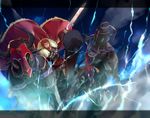  bad_id bad_pixiv_id beard bull cape chariot dutch_angle electricity facial_hair fate/zero fate_(series) gordius_wheel highres lightofheaven male_focus red_eyes red_hair rider_(fate/zero) solo sword weapon 
