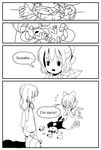  adrian_ferrer apologizing book cirno comic english frog greyscale hands_on_own_face hat hat_removed headwear_removed holding holding_hat kneeling long_hair magic monochrome moriya_suwako multiple_girls short_hair tears touhou wings 