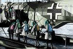  aircraft airplane aqua_hair backpack bag case clone cross hatsune_miku he_59 iron_cross long_hair military multiple_girls rxjx seaplane twintails vocaloid world_war_ii 